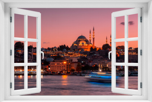 Fototapeta Naklejka Na Ścianę Okno 3D - Sunset in Istanbul Blue Mosque panorama