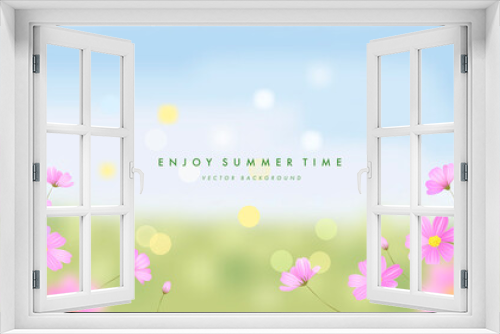 Fototapeta Naklejka Na Ścianę Okno 3D - Vector beautiful realistic illustration of summer field. Summer horizontal banner design template