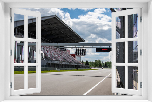Fototapeta Naklejka Na Ścianę Okno 3D - race track for racing sports cars before racing on a sunny day