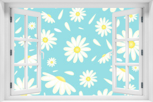Fototapeta Naklejka Na Ścianę Okno 3D - Vector spring floral seamless pattern with daisies camomiles on light blue background