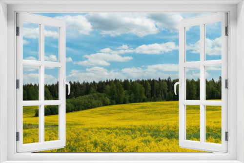 Fototapeta Naklejka Na Ścianę Okno 3D - Landscape with yellow field and sky