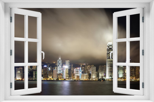 Hong Kong city night with cloud in panorama