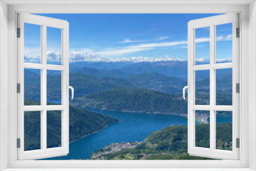Fototapeta Naklejka Na Ścianę Okno 3D - Panorama View from Top of Monte Genereso, Ticino, Switzerland. View to Lugano city, San Salvatore mountain and Lugano lake. 