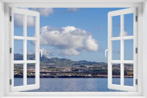 Fototapeta Naklejka Na Ścianę Okno 3D - Sao Miguel island seen from ocean, Azores travel destination, panorama.