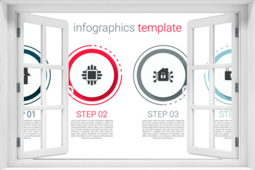 Set Smart home with wi-fi, Processor CPU, and Digital door lock. Business infographic template. Vector