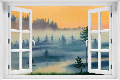 Fototapeta Naklejka Na Ścianę Okno 3D - yellow fog in the forest