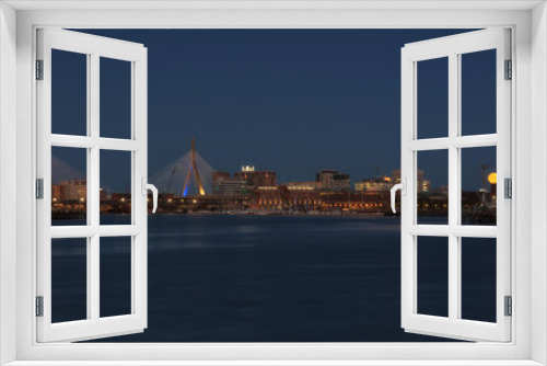 Fototapeta Naklejka Na Ścianę Okno 3D - Boston view with Leonard bridge and full moon set