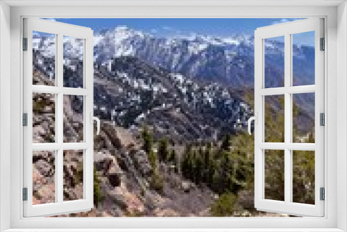 Fototapeta Naklejka Na Ścianę Okno 3D - Wasatch Front Mount Olympus Peak hiking trail inspiring views in spring via Bonneville Shoreline, Rocky Mountains, Salt Lake City, Utah. United States. USA