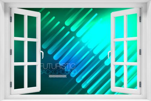 Fototapeta Naklejka Na Ścianę Okno 3D - Bright neon color techno abstract background, shiny glowing neon lines in the dark background