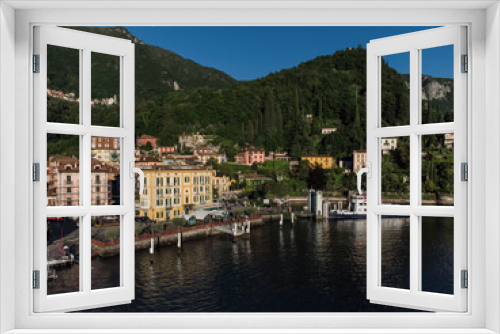 Varenna, Italy - may 25, 2021: Stelvio Ferry Boat stuck at Varenna Dock on Lake Como waiting for passengers and tourists.