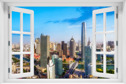 Fototapeta Naklejka Na Ścianę Okno 3D - Aerial photograph of skyline of architectural landscape of Tianjin Financial Center