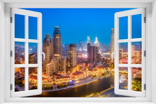 Fototapeta Naklejka Na Ścianę Okno 3D - Aerial photography of skyline night scene of Tianjin urban architectural landscape