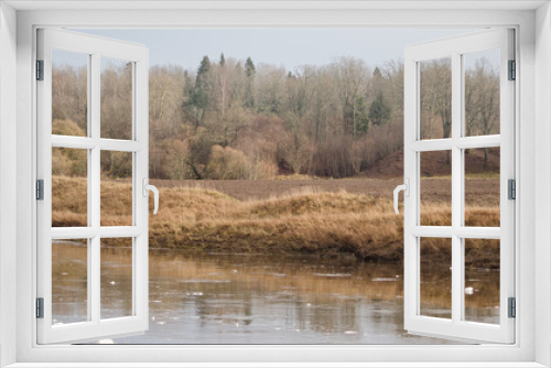 Fototapeta Naklejka Na Ścianę Okno 3D - River Venta with foam in autumn day, Latvia.