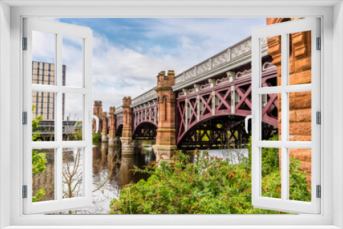 Fototapeta Naklejka Na Ścianę Okno 3D - A view along the side of the City Union Railway Bridge in Glasgow on a summers day