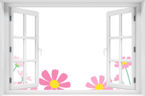 Fototapeta Naklejka Na Ścianę Okno 3D - ピンクのコスモスがたくさん咲いている風景のベクターイラスト　正方形