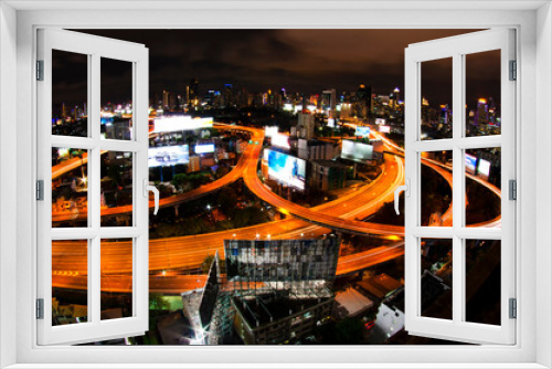 Fototapeta Naklejka Na Ścianę Okno 3D - Bangkok cityscape. Bangkok night view in the business district.