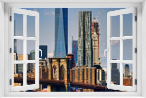 Fototapeta Naklejka Na Ścianę Okno 3D - East River, Brooklyn Bridge, and Freedom Tower, New York