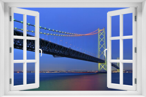 Fototapeta Naklejka Na Ścianę Okno 3D - bridge, Akashi Kaikyo 明石海峡大橋の夜景