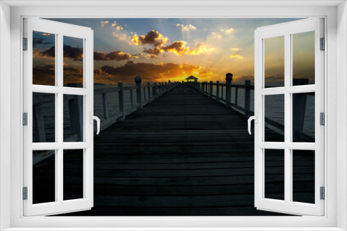 Fototapeta Naklejka Na Ścianę Okno 3D - Wooden bridge in the sea sunrise landscape on background