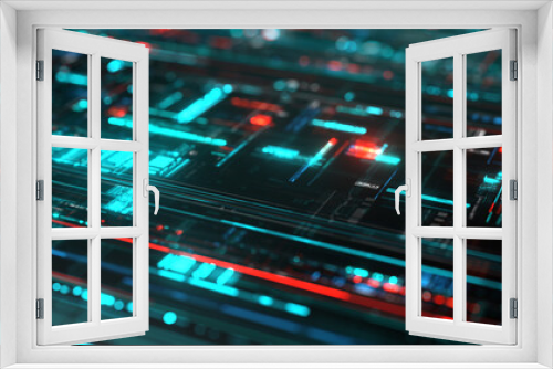 High tech technology geometric shapes and connections, abstract system background with digital data, circuit board. 3D rendering	