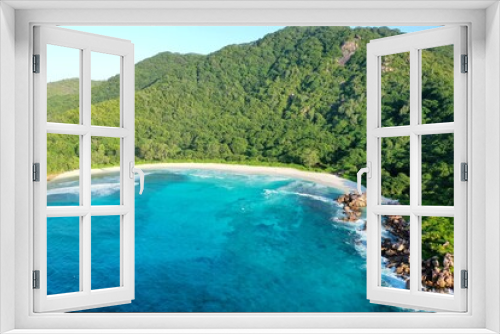Fototapeta Naklejka Na Ścianę Okno 3D - Scenic view of beautiful tropical beach and landscape. Nature background. La Digue island, Seychelles