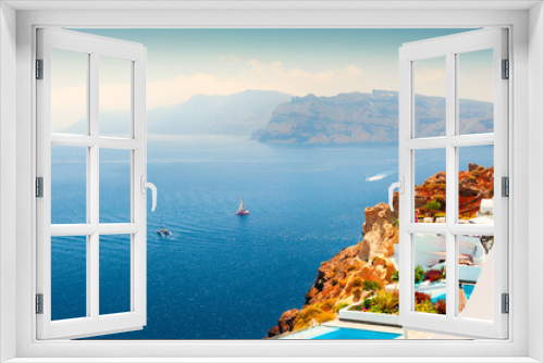 Fototapeta Naklejka Na Ścianę Okno 3D - Santorini island, Greece. Summer landscape, sea view. Famous travel destination