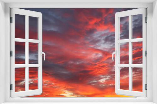Fototapeta Naklejka Na Ścianę Okno 3D - Sunset on colorful dramatic sky with red clouds. Picturesque landscape for background with inferno atmosphere