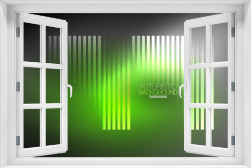 Fototapeta Naklejka Na Ścianę Okno 3D - Bright neon color techno abstract background, shiny glowing neon lines in the dark background