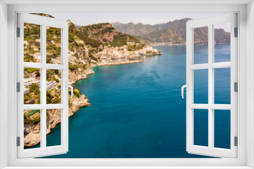 Fototapeta Naklejka Na Ścianę Okno 3D - Aerial view of the Amalfi Coast. In Salerno a stretch of coast with sea and a beautiful landscape