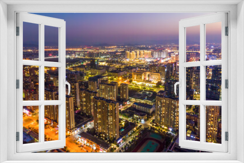 Aerial photography of the night view of the urban architecture skyline of Ningbo, Zhejiang