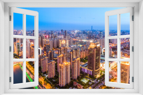Fototapeta Naklejka Na Ścianę Okno 3D - Aerial photography of Tianjin city building skyline night view