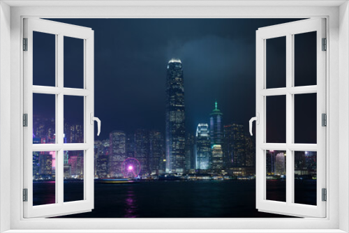 Fototapeta Naklejka Na Ścianę Okno 3D - Night view of Victoria Harbor, Hong Kong
