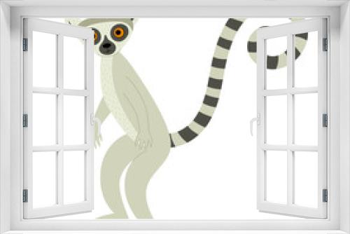 Fototapeta Naklejka Na Ścianę Okno 3D - Exotic cute lemur. Animals of Madagascar and Africa. Vector childrens illustration in flat style