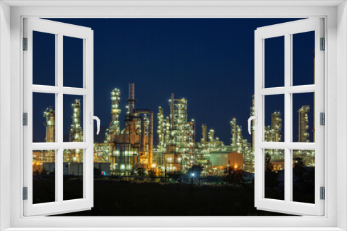 Fototapeta Naklejka Na Ścianę Okno 3D - Night scene of oil refinery plant and power plant of Petrochemistry