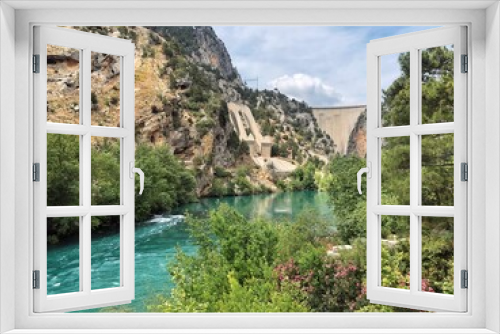Fototapeta Naklejka Na Ścianę Okno 3D - Landscapes of a green canyon in Turkey. Beautiful mountains and mountain river top view