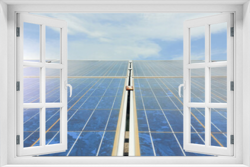 Fototapeta Naklejka Na Ścianę Okno 3D - Solar panels against blue sky background.Against The Deep Blue Sky in a suny weather