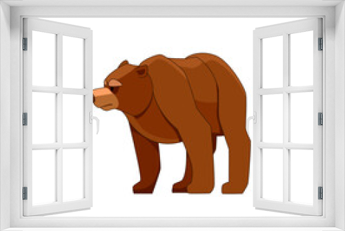 Fototapeta Naklejka Na Ścianę Okno 3D - Bear looking and walking. Cartoon character of big mammal animal. Wild forest creature with brown fur. Vector flat illustration isolated on white background