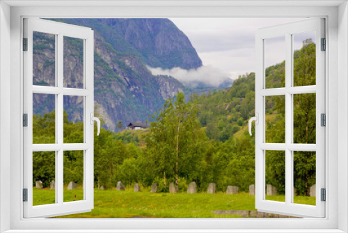 Fototapeta Naklejka Na Ścianę Okno 3D - Beautiful landscape with forest and mountains in Norway