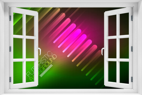 Fototapeta Naklejka Na Ścianę Okno 3D - Bright neon color techno abstract background, shiny glowing neon lines in the dark background