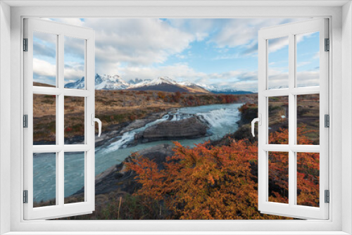 Fototapeta Naklejka Na Ścianę Okno 3D - The beautiful natural scenery of Torres del Paine National Park in southern Chile. Autumn theme background image.