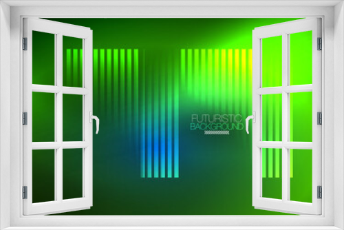 Fototapeta Naklejka Na Ścianę Okno 3D - Bright neon color techno abstract background, shiny glowing neon lines in the dark background