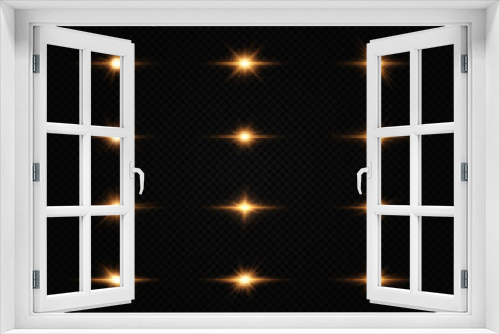 Fototapeta Naklejka Na Ścianę Okno 3D - Set of bright star. Golden glowing light explodes on a transparent background.