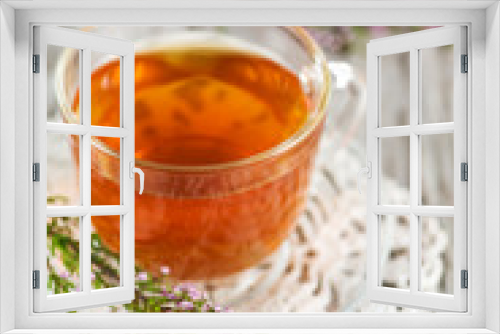 Fototapeta Naklejka Na Ścianę Okno 3D - Cup of tea and heather