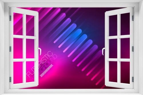 Fototapeta Naklejka Na Ścianę Okno 3D - Bright neon color techno abstract background, shiny glowing neon lines in the dark background