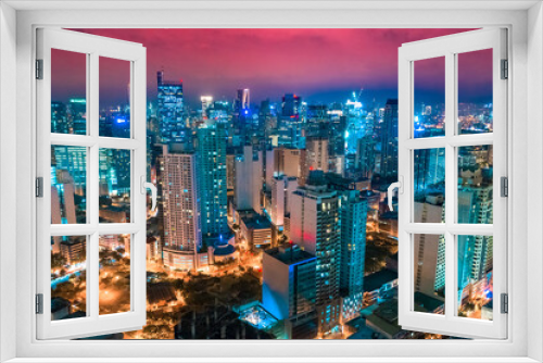 Fototapeta Naklejka Na Ścianę Okno 3D - Night view of Skyscrapers Makati, the business district of Metro Manila, Philippines.