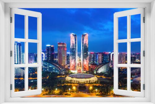 Fototapeta Naklejka Na Ścianę Okno 3D - Aerial photography of the modern building skyline night view of Chengdu Financial Center