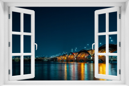 Fototapeta Naklejka Na Ścianę Okno 3D - The night view of Han River Bridge in Seoul