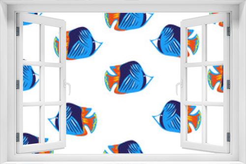Fototapeta Naklejka Na Ścianę Okno 3D - Ocean blue fishes decorative pattern seamless on white background