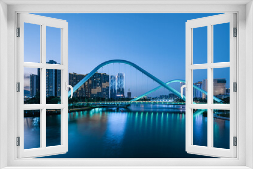 Fototapeta Naklejka Na Ścianę Okno 3D - Night view of Jiaomen Bridge in Nansha, Guangzhou, China