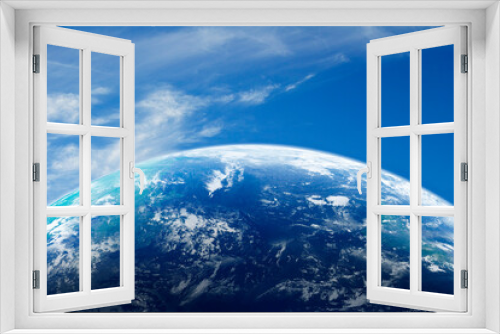Fototapeta Naklejka Na Ścianę Okno 3D - 地球　世界　ワールド　通信　ネットワーク　DX　デジタル　テクノロジー　ビジネス　国際　空間　ブルー